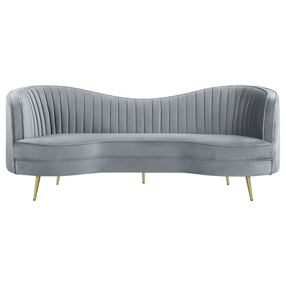 Reigha - Upholstered Sofa Lounge Furniture With Channel Tufted Backrest - Gray