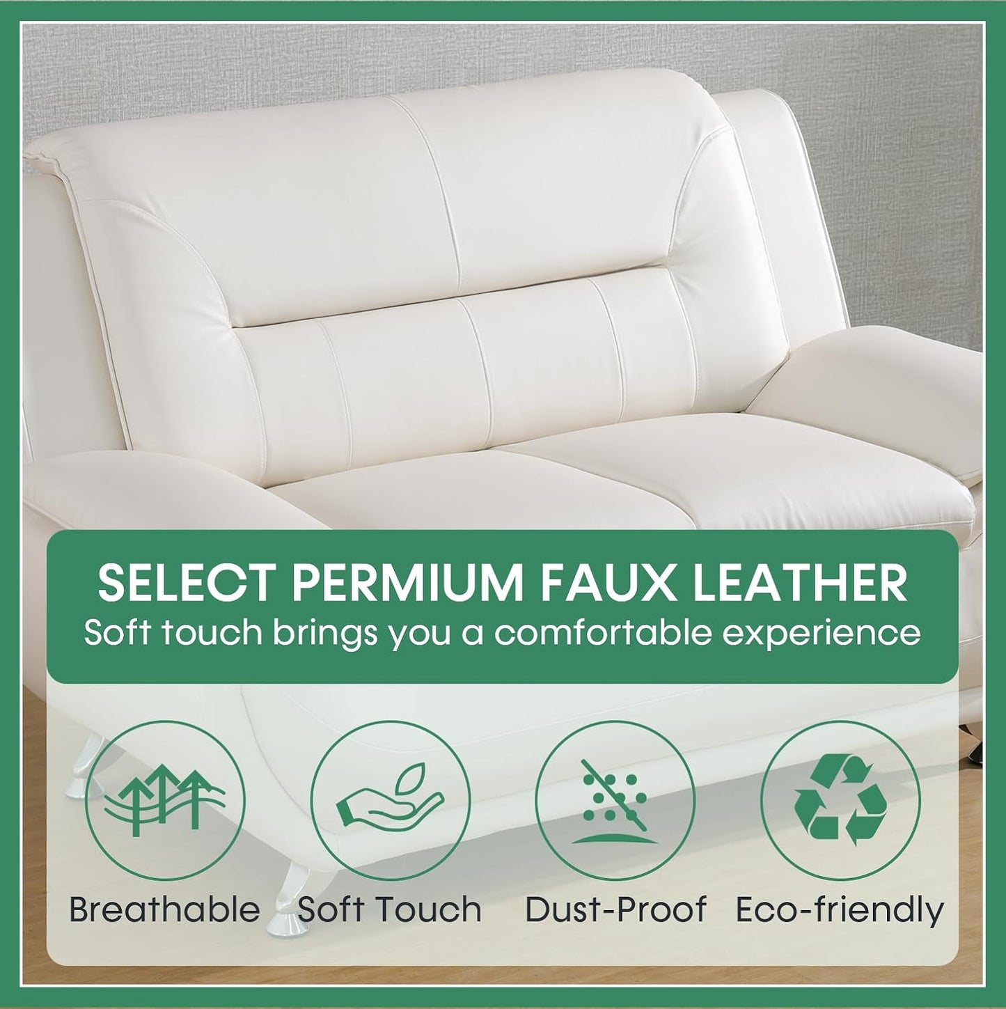 Leather Sofa Set,Leather Sofa Set for Living Room Furniture Sets, Loveseat Sofa with Chair 3-Piece for Living Room/Office/Apartment(White)