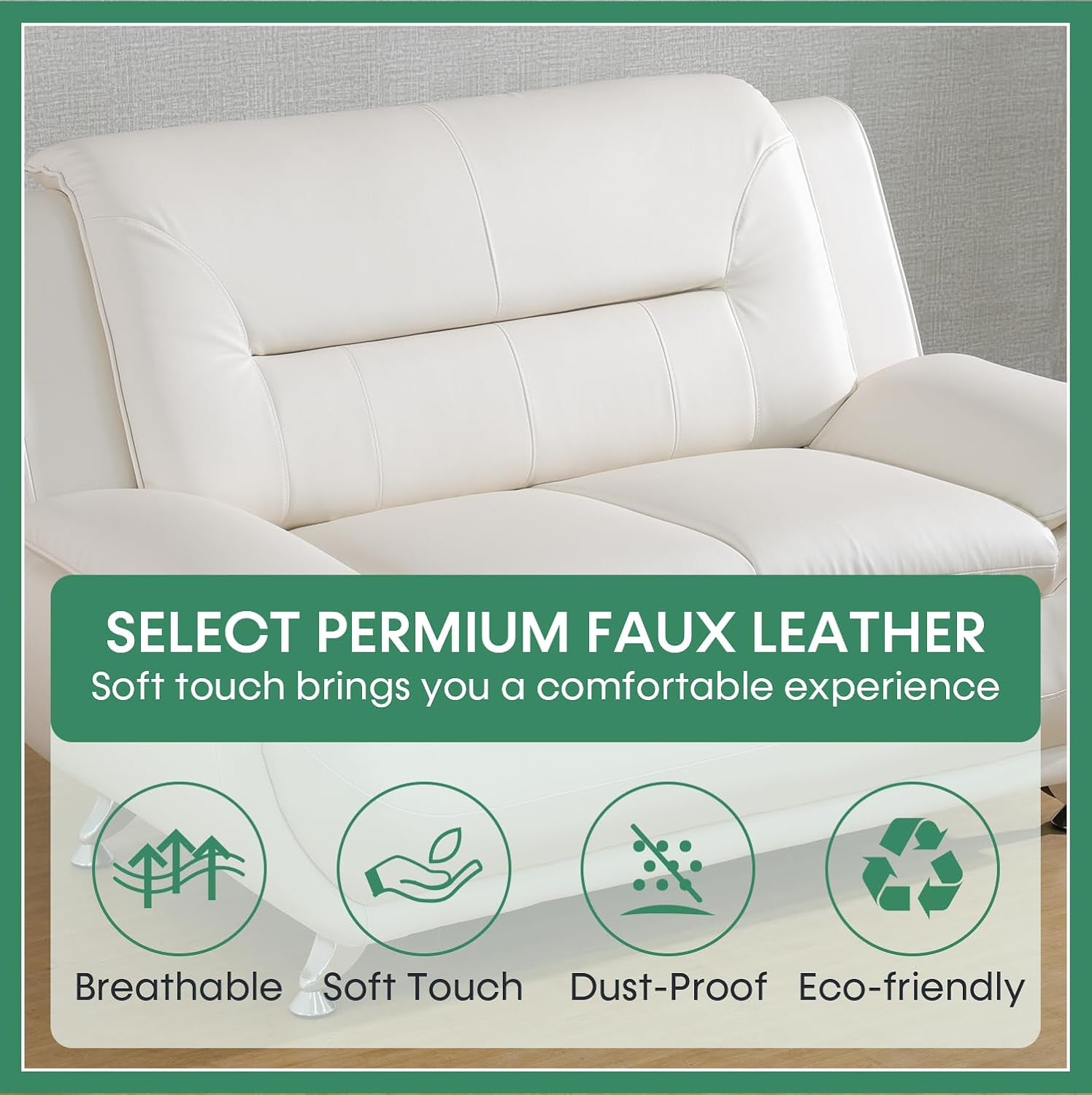 Leather Sofa Set,Leather Sofa Set for Living Room Furniture Sets, Loveseat Sofa with Chair 3-Piece for Living Room/Office/Apartment(White)