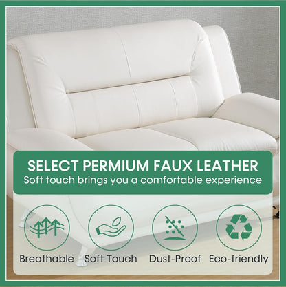 Leather Sofa Set,Leather Sofa Set for Living Room Furniture Sets, Loveseat Sofa with Chair 3-Piece for Living Room/Office/Apartment(White)
