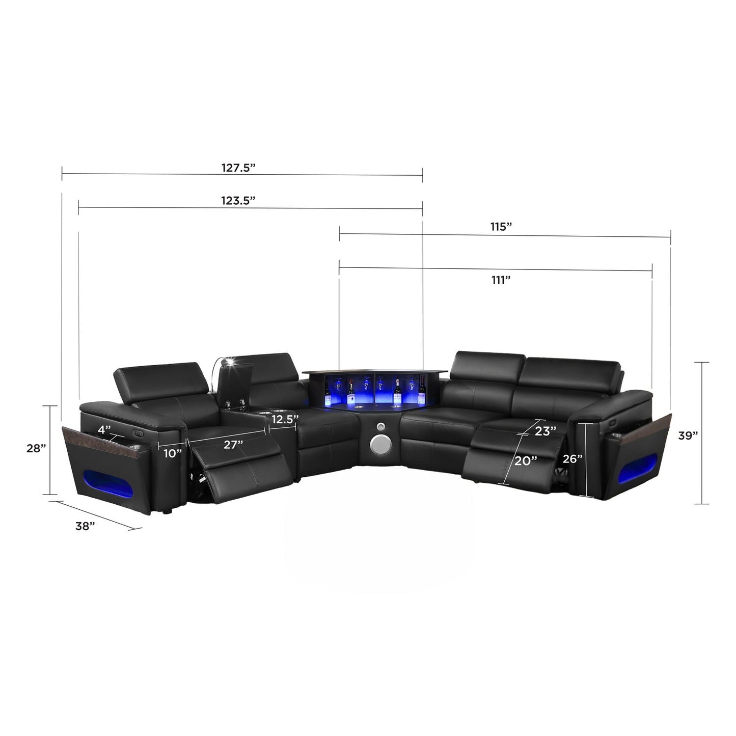 Nova - Sectional With Bluetooth Speaker, LED And Lifting Wine Cabinet