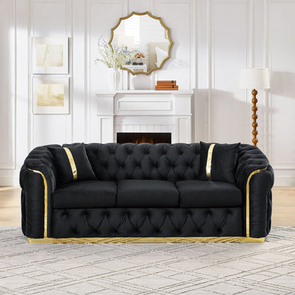 Button Tufted Couch With 2 Pillows, 3 Seater Luxury Chesterfield Sofa