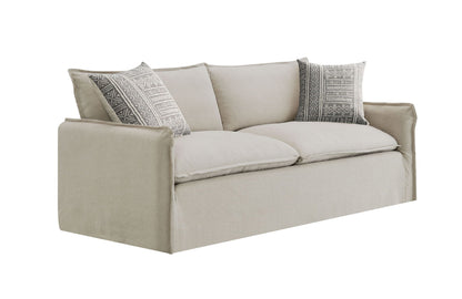 Beige Patterned Linen Sofa with Two Toss Pillows