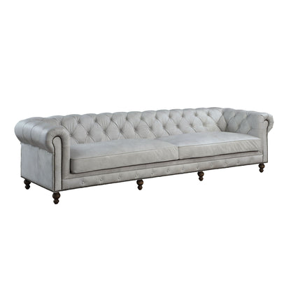 Ofer Antique White Leather Sofa | Button Tufted Top-Grain Leather Sofa with Nailhead Trim