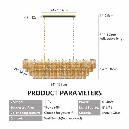Modern Chandeliers for Dining Room, 54" Large Rectangle Gold Kitchen Chandelier Over Table