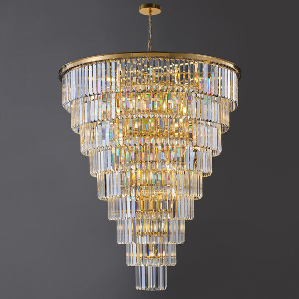 48-Inch Gold Tiered Crystal Tube Chandelier