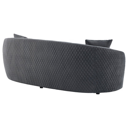 Luxe Upholstered Curved Sofa With Trim And Diamond Quilting - Dark Gray