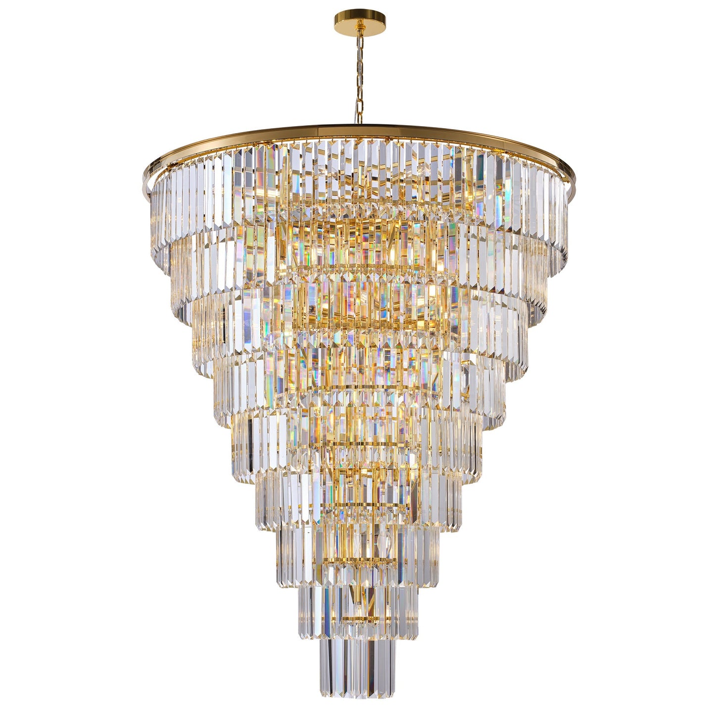 48-Inch Gold Tiered Crystal Tube Chandelier