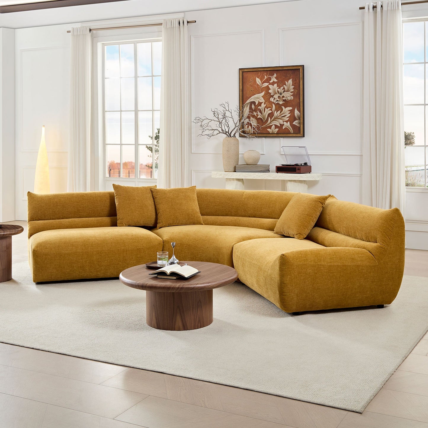 Modular Curved Sectional Sofa, 3-Piece Free-Form Configuration