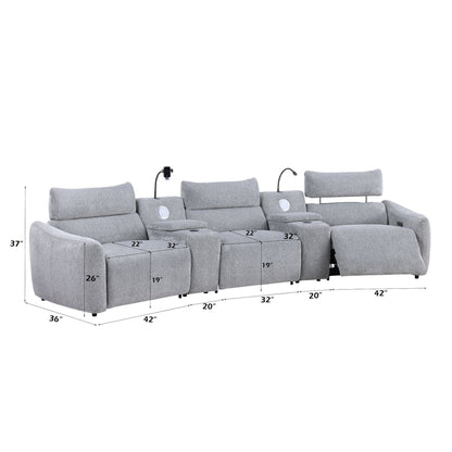 Fullar Modular Power Reclining Sectional Sofa with Console – Light Gray