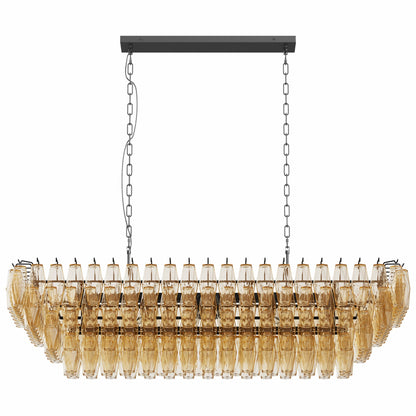 54-Inch Black Rectangular 12-Light Smoke Glass Chandelier