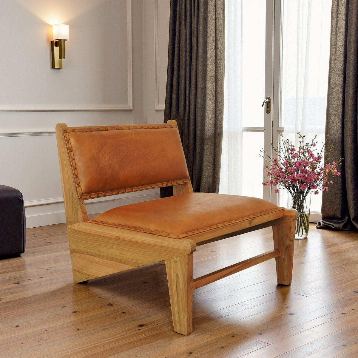 The Arden Leather & Solid Wood Accent Chair