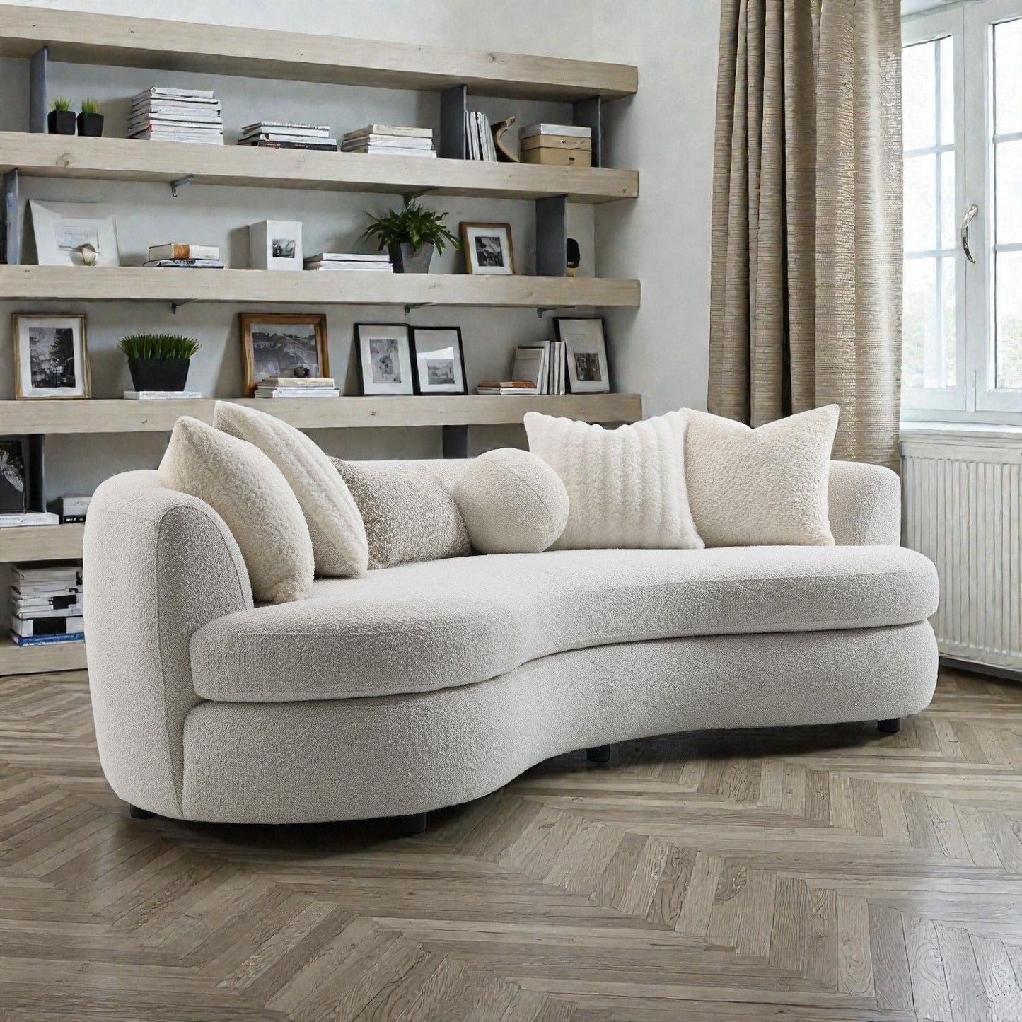 Iniko Boucle Sofa With Toss Pillows - Beige
