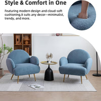 Blue Accent Sherpa Chair Comfy Modern Living Room Chair Teddy Fabric Mid Century Bedroom Chair with Golden Legs Arm Chair for Reading Bedroom Single