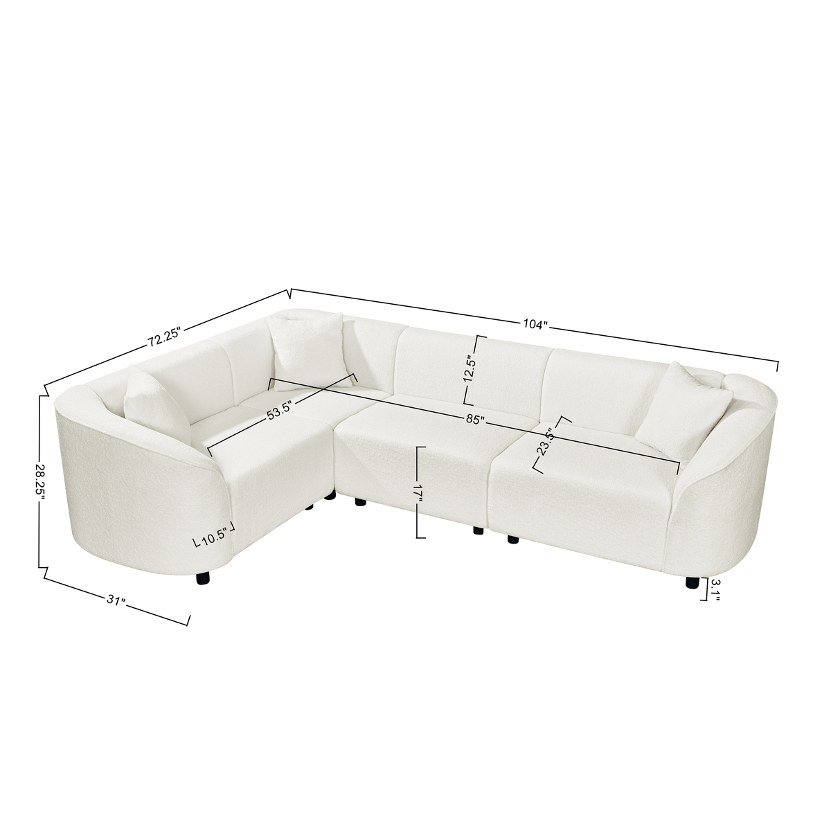 Aurelia 104″ Curved Bouclé Sectional Sofa – Beige