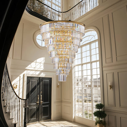 48-Inch Gold Tiered Crystal Tube Chandelier