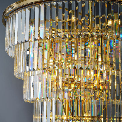48-Inch Gold Tiered Crystal Tube Chandelier