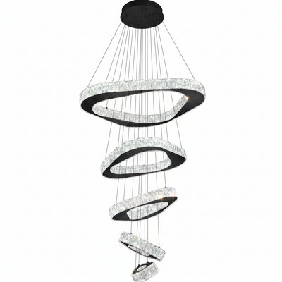 Large Modern Chandelier 5 Ring Chandeliers for High Ceiling Dimmable Black Chandelier High Ceiling Foyer Chandeliers for Living Room Dining Room Staircase
