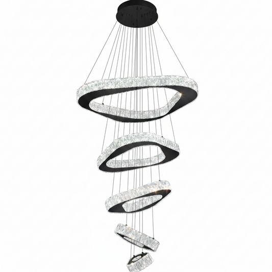 Large Modern Chandelier 5 Ring Chandeliers for High Ceiling Dimmable Black Chandelier High Ceiling Foyer Chandeliers for Living Room Dining Room Staircase
