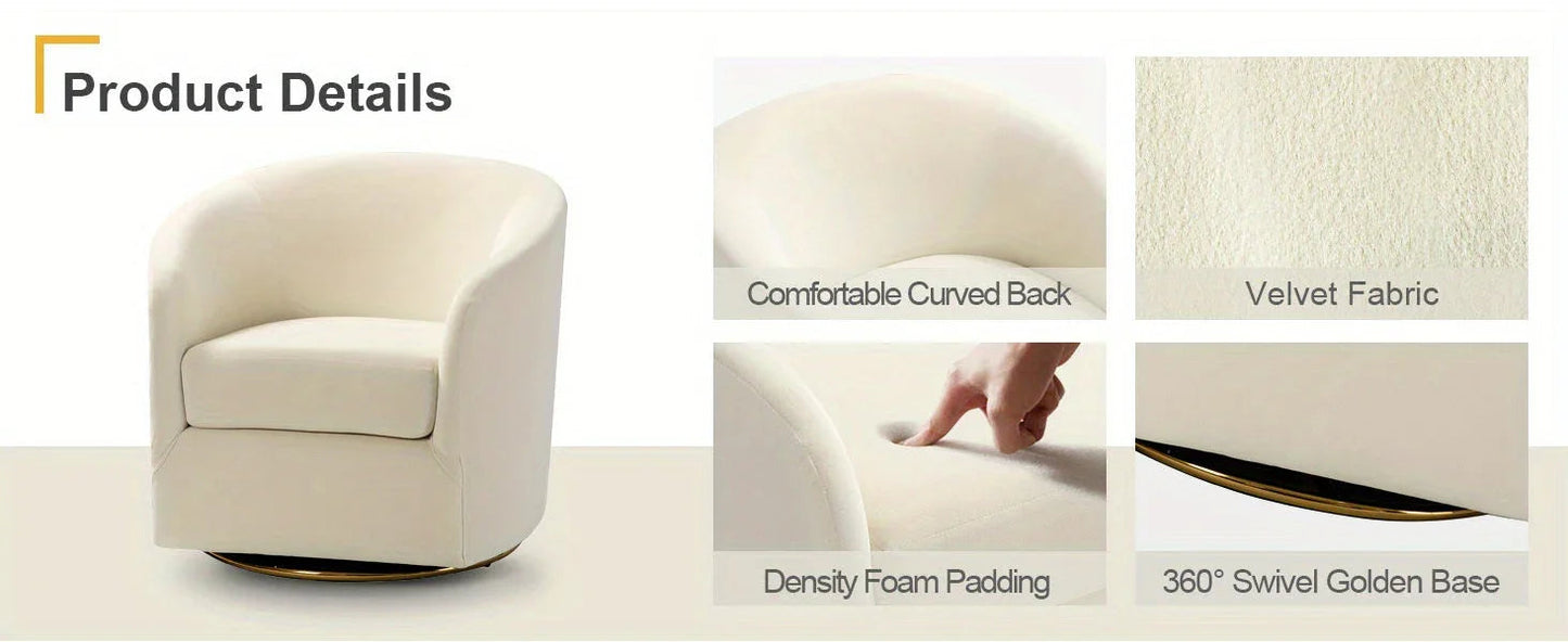 Velvet Swivel Accent Chair with Golden Metal Base