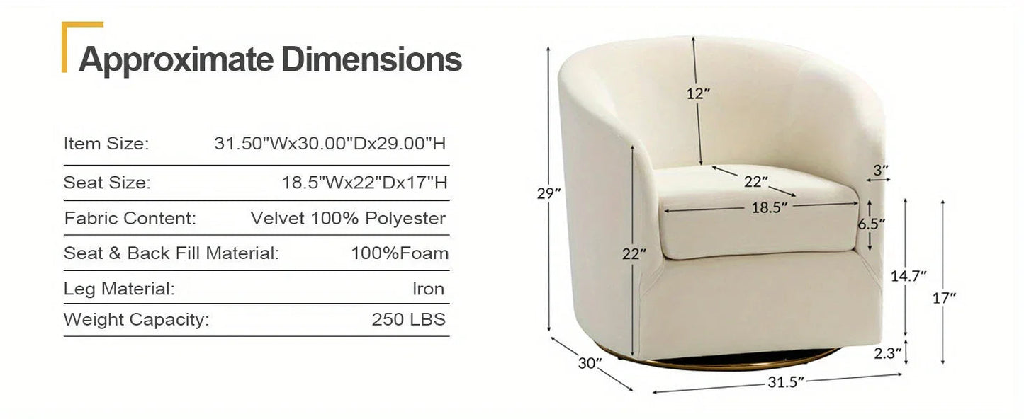 Velvet Swivel Accent Chair with Golden Metal Base