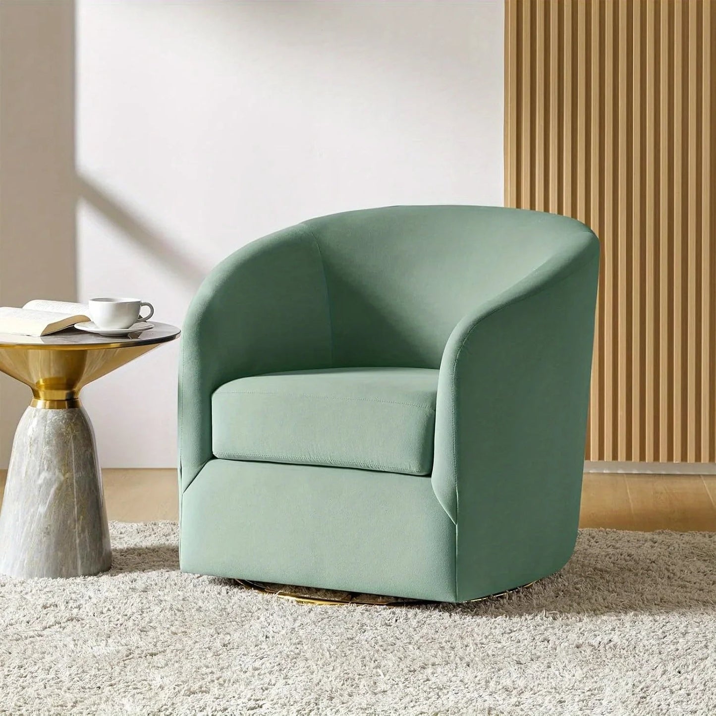 Velvet Swivel Accent Chair with Golden Metal Base