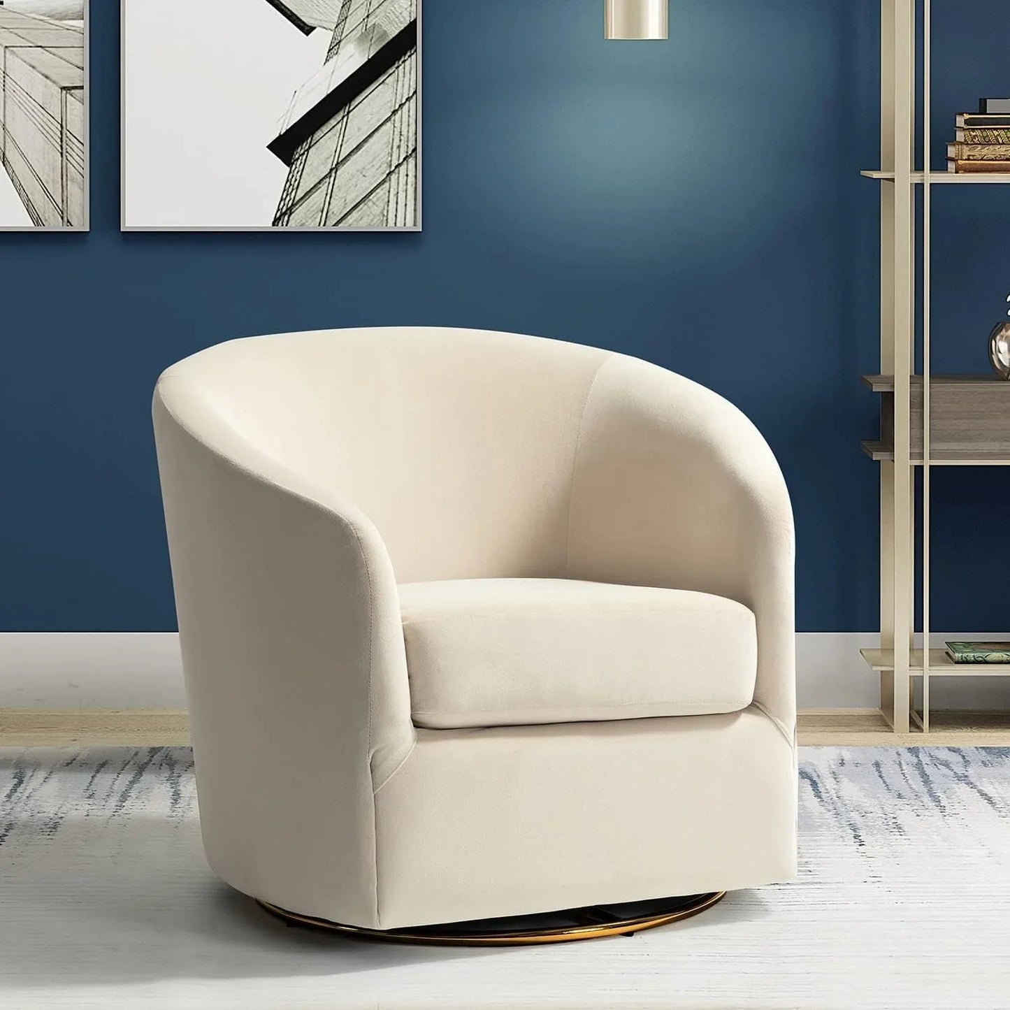 Velvet Swivel Accent Chair with Golden Metal Base