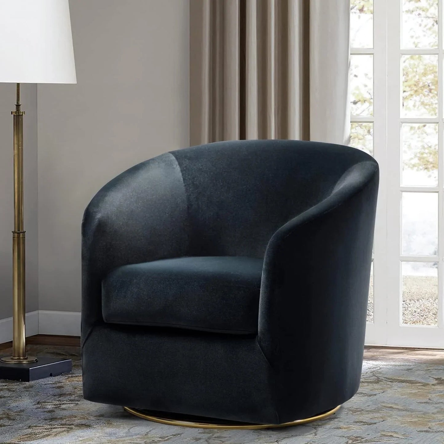 Velvet Swivel Accent Chair with Golden Metal Base