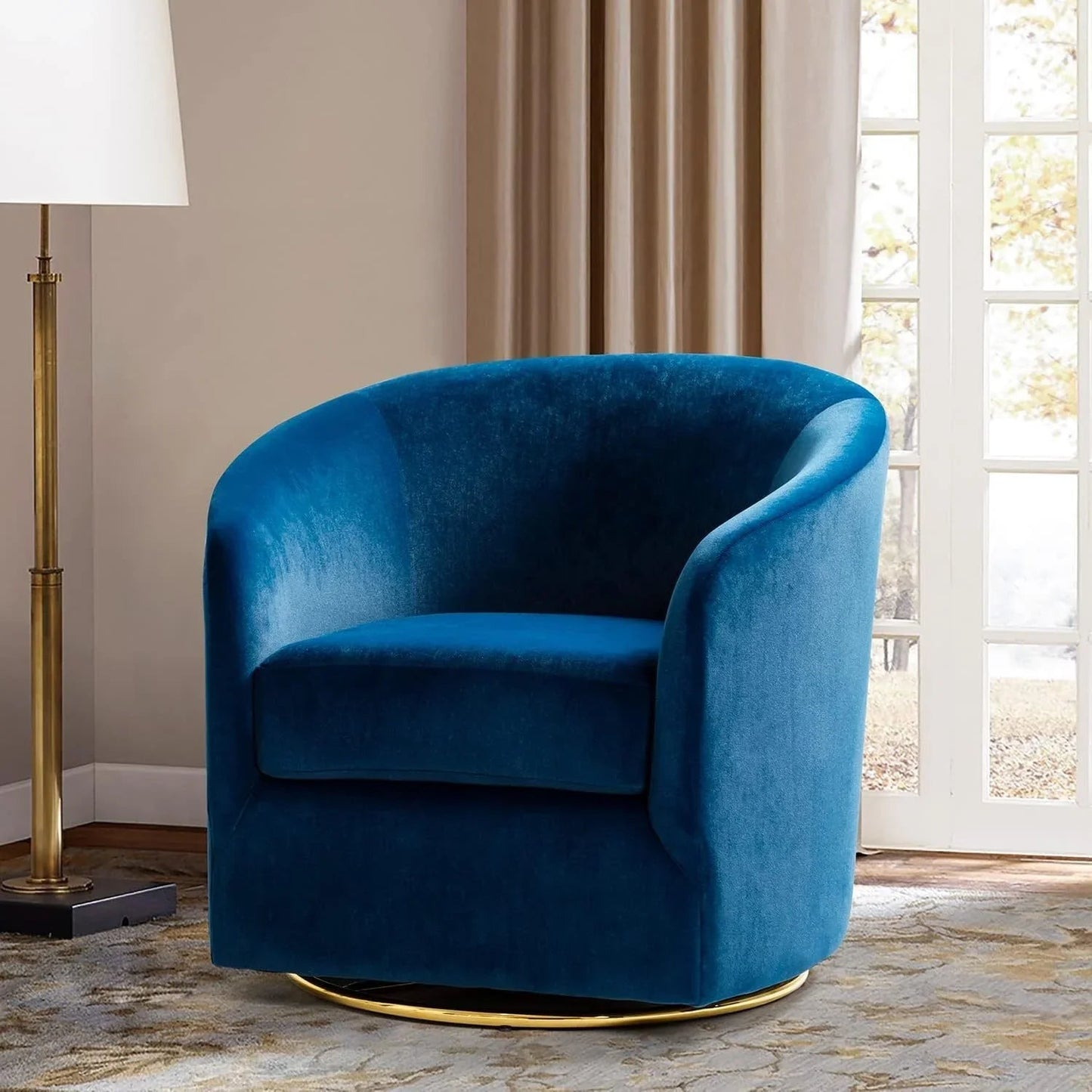 Velvet Swivel Accent Chair with Golden Metal Base