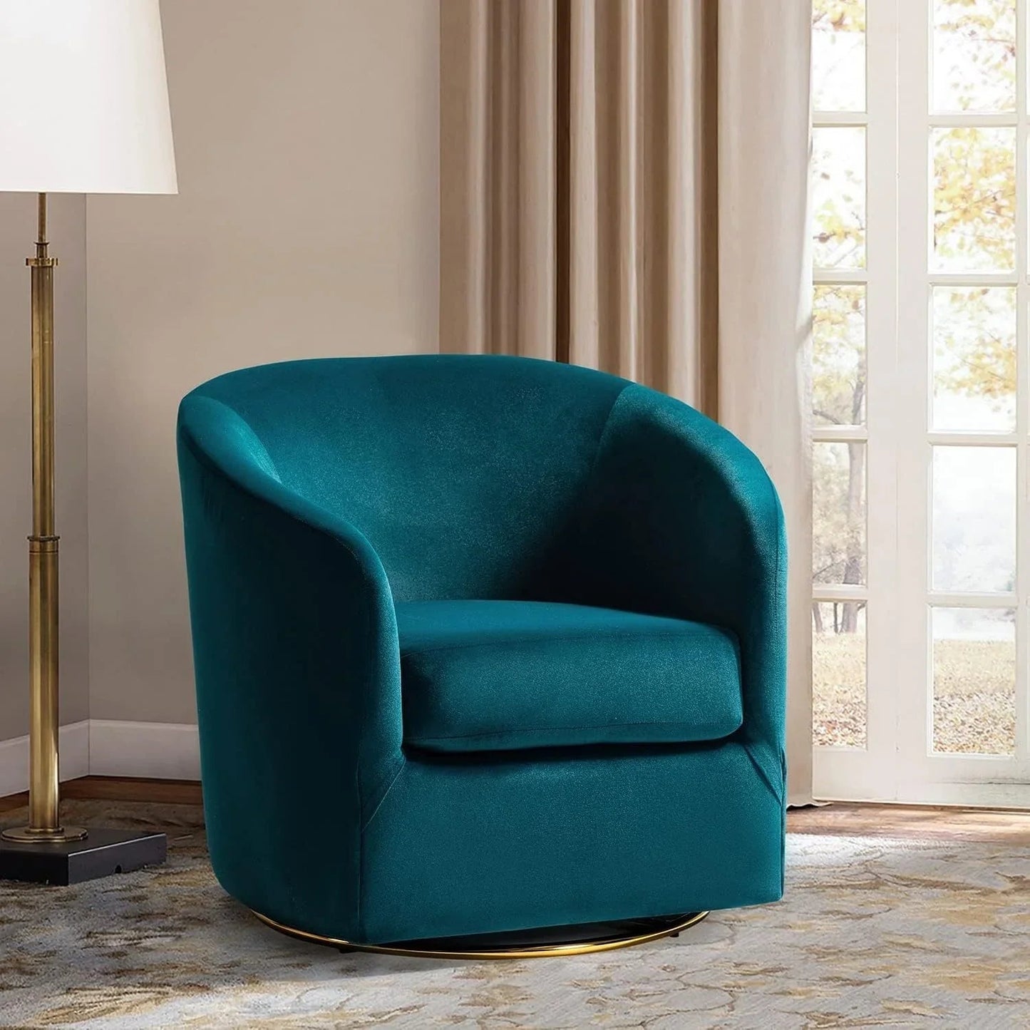 Velvet Swivel Accent Chair with Golden Metal Base