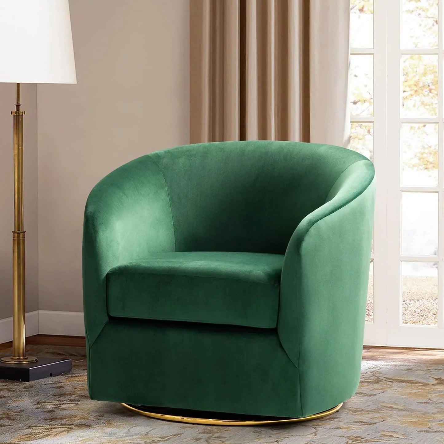 Velvet Swivel Accent Chair with Golden Metal Base