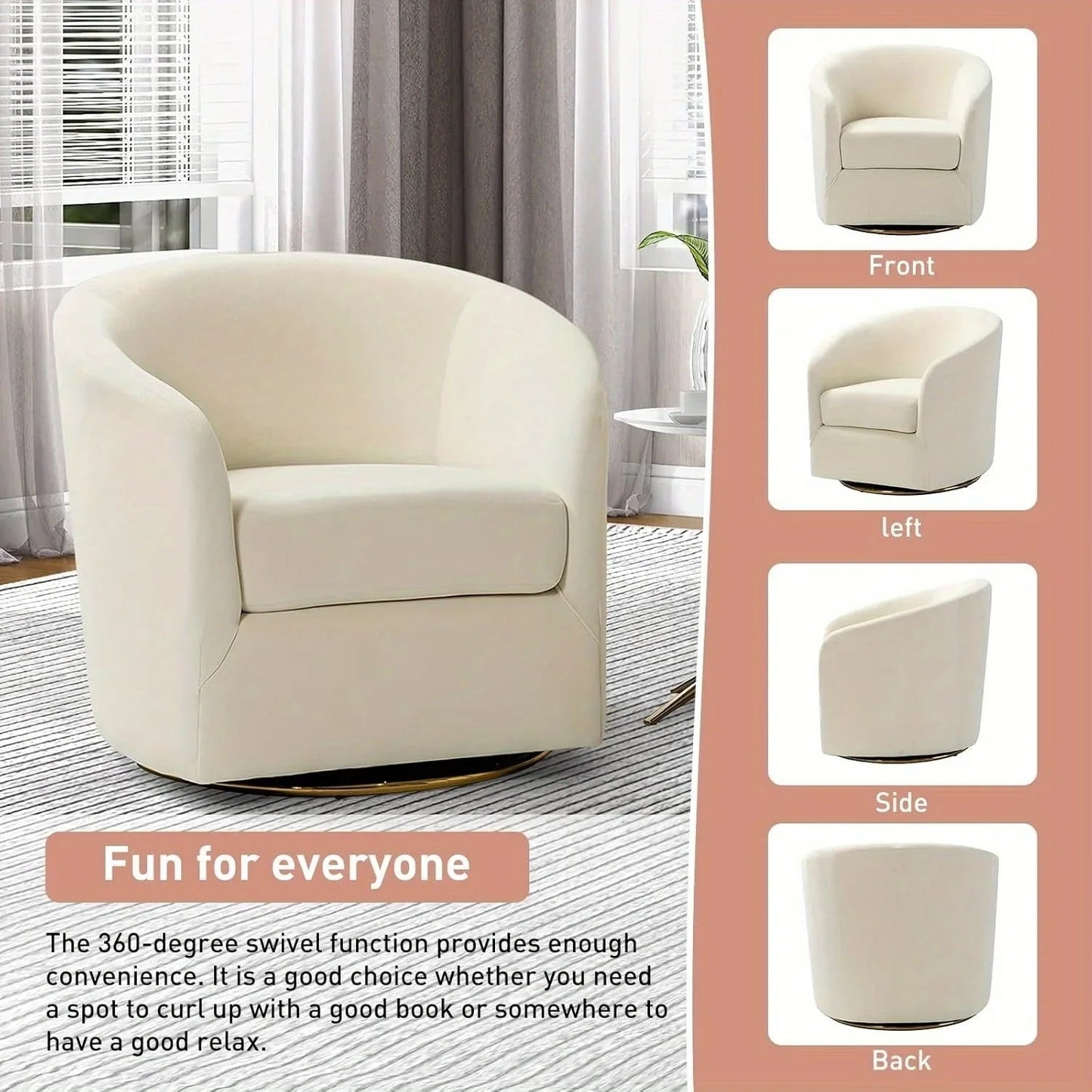 Velvet Swivel Accent Chair with Golden Metal Base