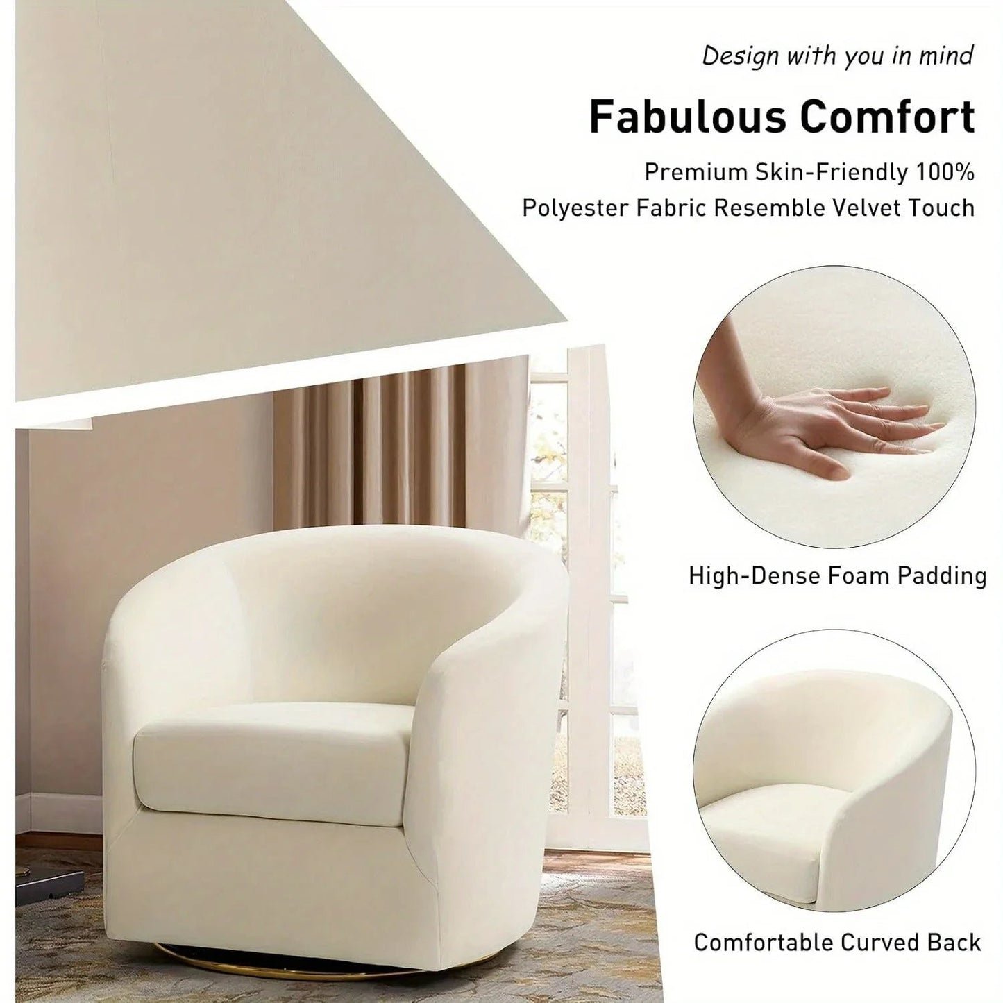 Velvet Swivel Accent Chair with Golden Metal Base