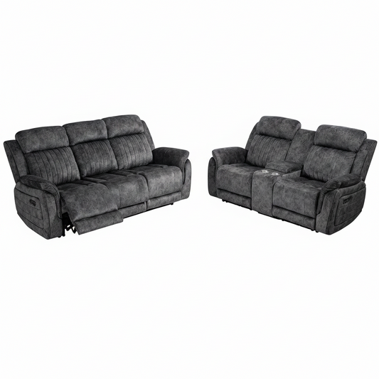 Zero Gravity Reclining Sofa Set, Power Recliner Living Room Set with Adjustable Headrest, Power Reclining Sofa and Loveseat Set with USB Port/Console/Cup Holders for Living Room(Grey)