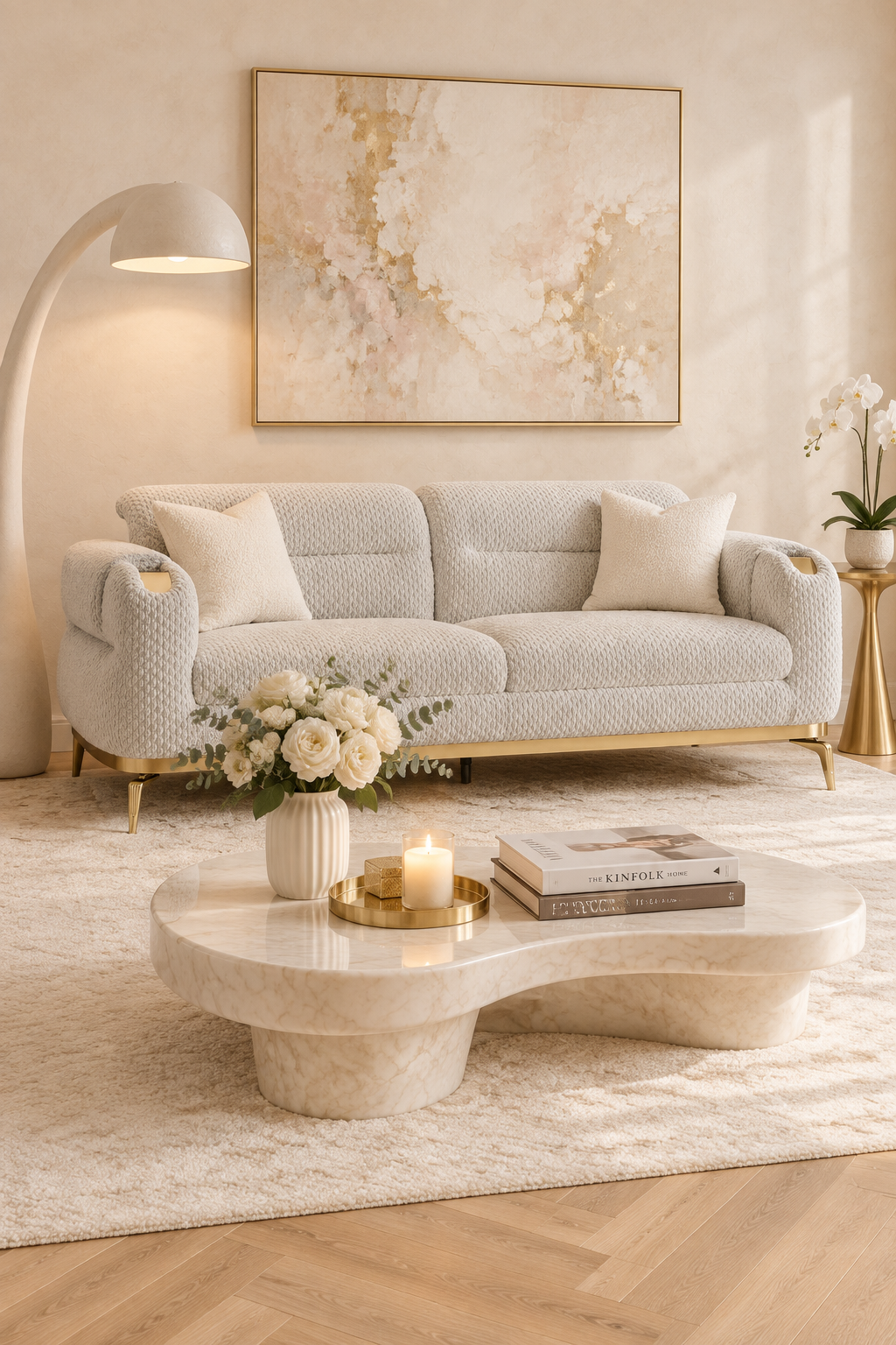 Zoe Gray Chenille Sofa – Lifestyle with Exact Product