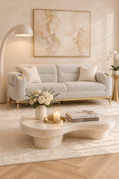 Zoe Gray Chenille Sofa – Lifestyle with Exact Product